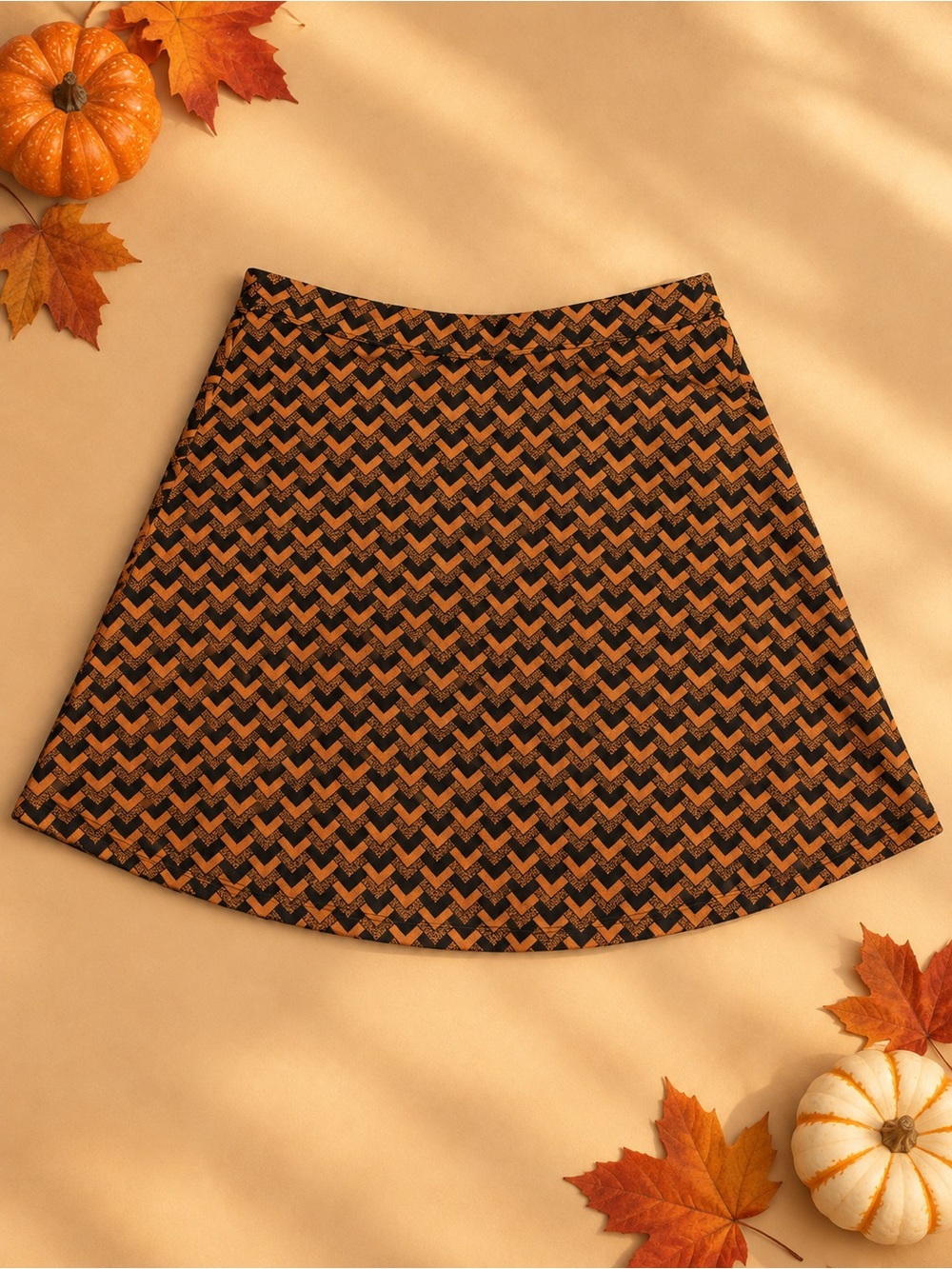 Abercrombie & Fitch Black and Orange Chevron A‑Line Mini Skirt